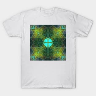 Mosaic Kaleidoscope Square Yellow and Teal T-Shirt